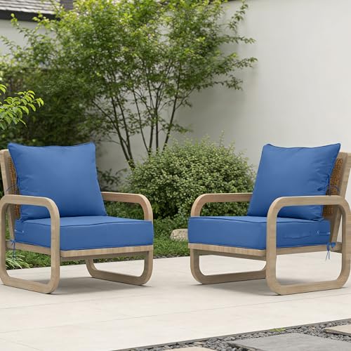 Image of 24x24 Outdoor Chair Cushions Set of 4, Waterproof Deep Seat Cushions for Patio Furniture with Removable Cover, Fade Resistant 4'' Outdoor Seat Cushion w /Ties&Handle for Sofa Loveseat, Blue