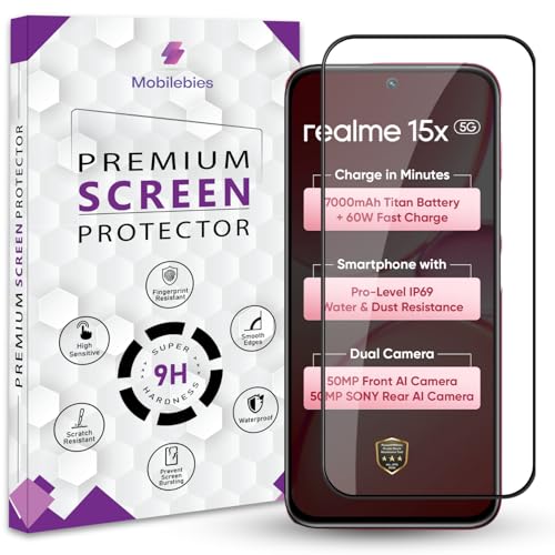 Image of Premium Tempered Glass Screen Protector Guard For Realme 15X 5G (6.81 Inch, Pack of 1) | Edge to Edge Coverage With Easy to installation kit
