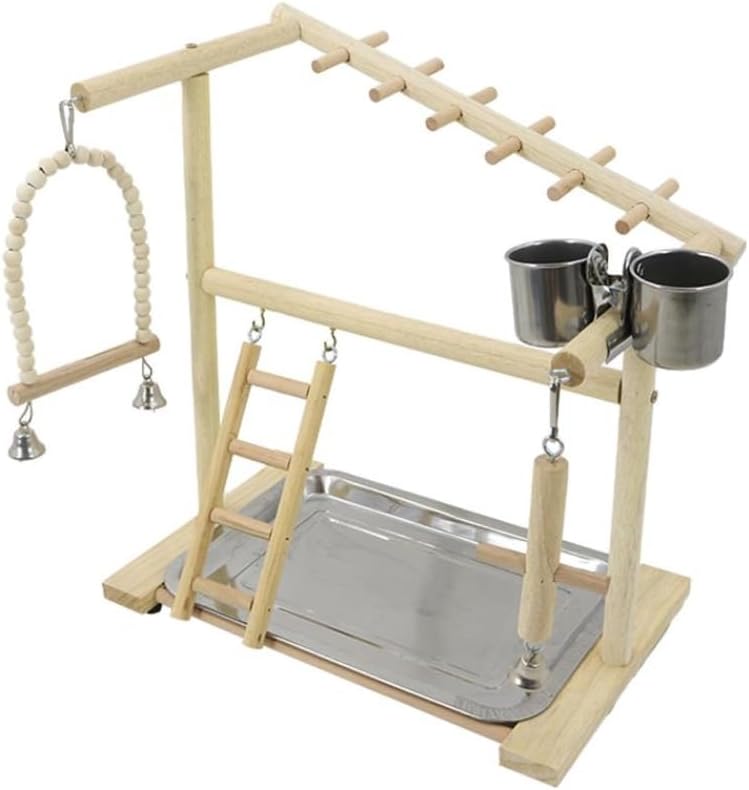 Bird Playground Parrot Play Stand，Parrot Stand Parrot Playstand Wood Perch Gym Ladder Hanging Swings Stainless Steel Feeder Bowl Small Birds Supplies