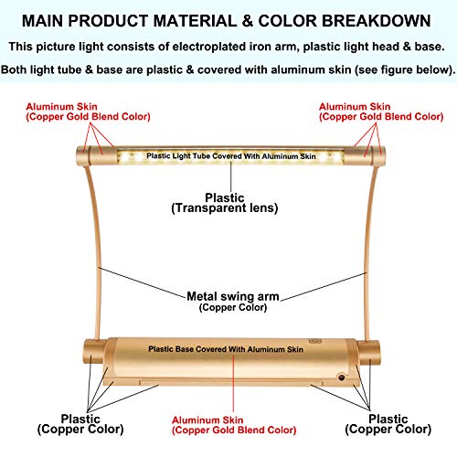 Image of LUXSWAY Cordless Painting Light,Battery Operated Picture Light with 9 Inch Light Tube,Art Lights for Painting,Remote Control Timer Auto Off,Dimmable Accent Lighting Picture Artwork-Gold