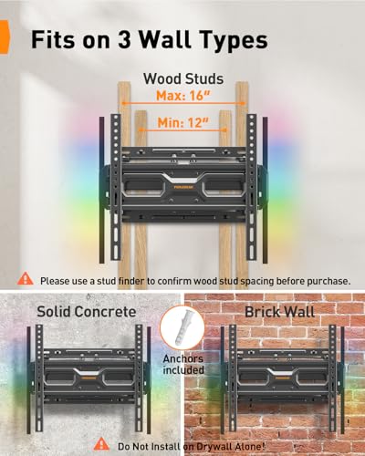 Image of Perlegear AuraFrame Pre-Assembled TV Wall Mount with LED Lights for 26-65 inch TVs up to 99 lbs, Max VESA 400x400mm, Swivel, Extension, Tilt, TV Backlights with Music Sync, Fits 16 inch /12 inch Wood Studs