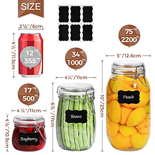 Image of ComSaf Airtight Glass Canister Set of 6 with Lids 17oz Food Storage Jar Round - Storage Container with Clear Preserving Seal Wire Clip Fastening for Kitchen Canning Cereal,Pasta,Sugar,Beans,Spice | Spices nuts snacks, Jam jelly pickles, Canning jars, Pantry organization, Small size, Kitchen cabinet storage
