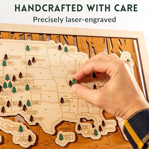 Image of National Parks Map - USA Travel Tracker with Checklist, Pins & Stickers - Adventure Gift for Park Lovers, Couples & Families, Bucket List Wall Art Decor