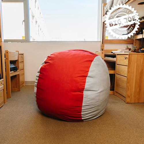 Image of Big Joe Fuf 4Ft Foam Bean Bag Chair with Removable Cover for Kids, Teens, Collegiate Scarlet /Gray Velveteen, Durable Woven Polyester, 4 Foot Large Reading and Gaming Seat | Premium Shredded Foam Filled, Velveteen, Adult-Sized Comfortable Seating, Supports Up to 300 lbs