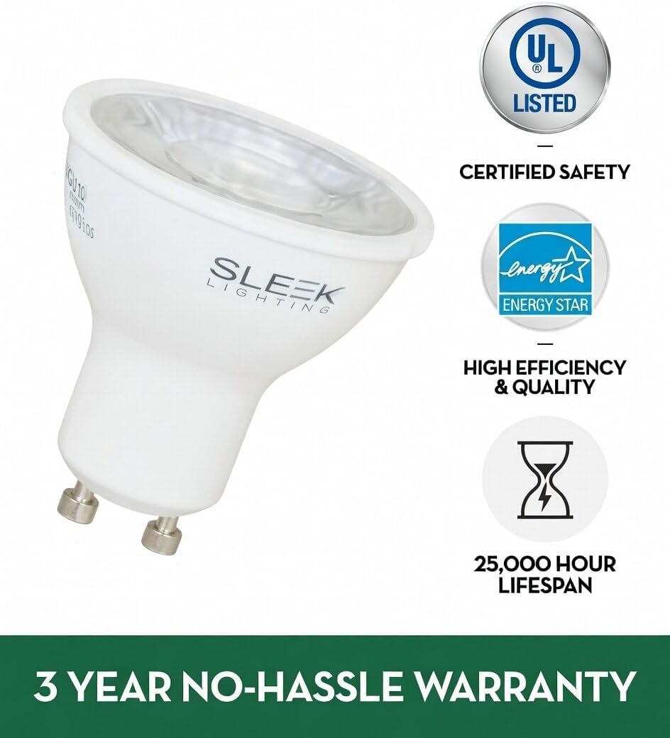 SLEEKLIGHTING GU10 LED, 6.5 Watt, Dimmable,500 lm, Light Bulb Spotlight, Recessed, Track Lighting. UL & Energy Star Listed (Pack of 6)