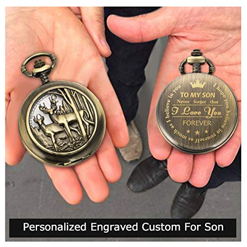 Image of SIBOSUN Pocket Watch with Chain Oversized 50MM 1.96 Inch Deer Reindeer Woodland Men Vintage Box Quartz Pocket Watches Analog