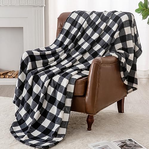 Image of BEDELITE Plaid Fleece Twin Blanket, Black & White Buffalo 60x80 Inches