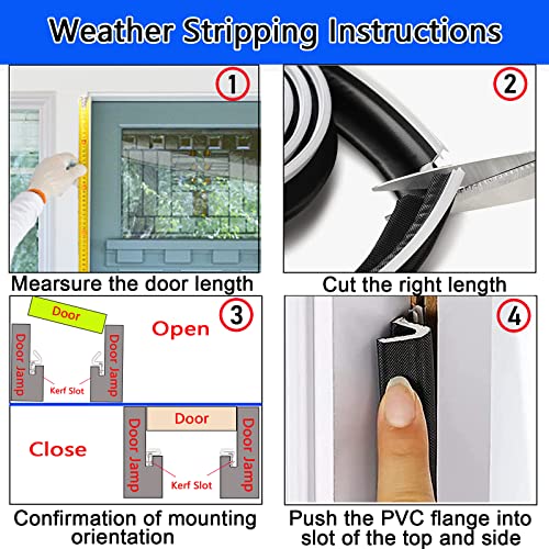 Kerf Weather Stripping For Doors And Windows, V-Shaped Weather Stripping Door Seal Strip, Replacement French Door Seal, With Slot Card Installation Weatherstripping (29.5Feet, Black) #TOP6