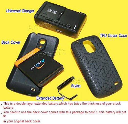 New 6400mAh Extended Battery Universal Home Dock Wall Charger Black Thicker Door Cover Soft TPU Full Edge Protection Case Stylus Compatible with Samsung Galaxy S4 Mini SM-S890L