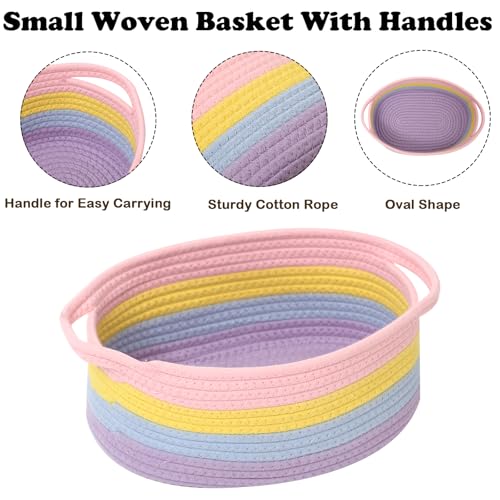 Image of Woven Rope Basket,Baby Gift Basket with Bag & Ribbon, Rainbow