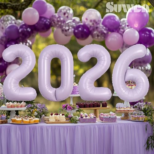 Image of SUWEN 40 Inch Light Purple Large 1 Balloon Number Big Foil Helium Lavender Number Balloons Huge Mylar 0-9 Giant Jumbo Happy 1st Birthday Party Anniversary Decorations