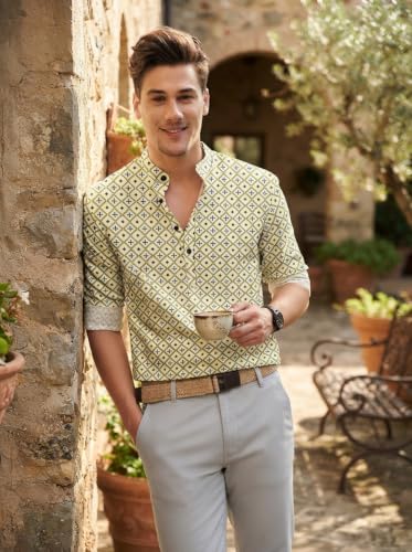 Image of Dream Crushers Cotton Blend Solid Casual Short Kurta for Men Long Sleeve Mandarin Collar Stylish Shirt Kurta for Men