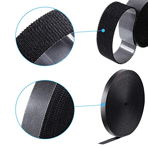 Image of WILLBOND 3 /4 Inch x 90ft Fastening Tape Cable Ties Reusable Fastening Nylon Tape Double Side Hook Roll Hook and Loop Straps Wires Cords Management Wire Organizer Straps (Black)