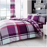 GC GAVENO CAVAILIA Geometric Check Duvet Cover Set King Size, Reversible Bedding Set with Matching Pillowcases, Soft Easy Care Bed Set, Purple