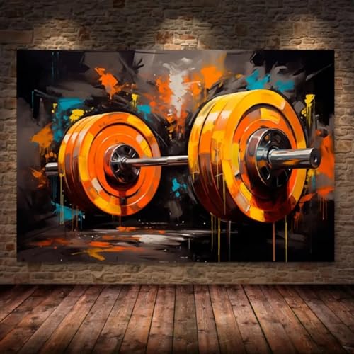 Peinture sur toile haltères graffiti 60x90cm sans cadre pour decoration murale sport