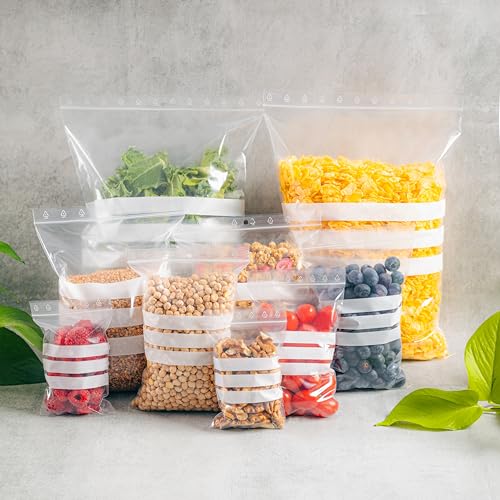 Pakico | 100 Plastiktüten 10 x 15 cm Klare wiederverschließbare mit Etiketten | ZIP Beutel | Dick | Verschlussbeutel | Lebensmittelbeutel | Gewürze | Nüsse | Kaffee | Hebrata | Ziplock-Beutel