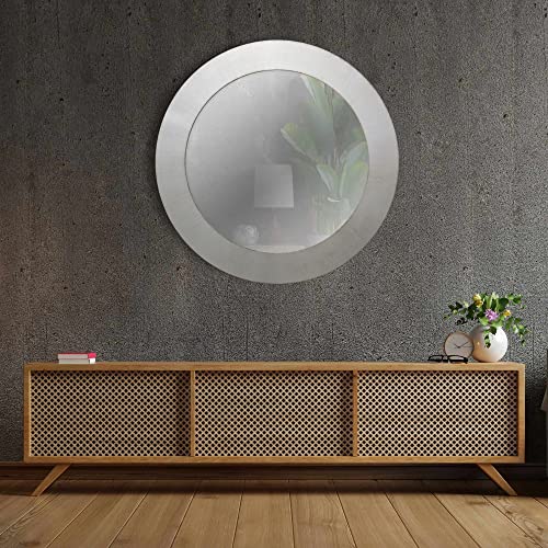 la fabrica del cuadro. Espejo Redondo de Pared en Madera. Ancho de moldura 10 cm. Espejo Decorativo para Salón, Recibidor, Vestidor, Dormitorio y Baño. (Plata Envejecida, 60l x 60an cm)