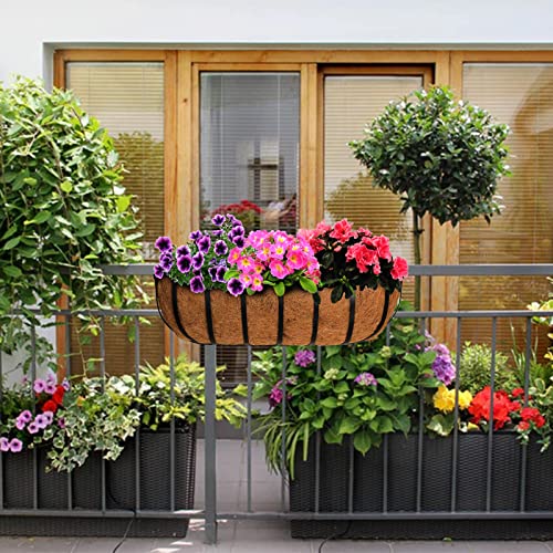 24 Inch Window Box Deck Railing Planter With Coco Liner Metal Horse Troughs Fence Planter Balcony Metal Hanging Planter Bracket Deck Railing Planter Boxes For Outdoor Balcony Rail Fence Porch Patio #TOP1