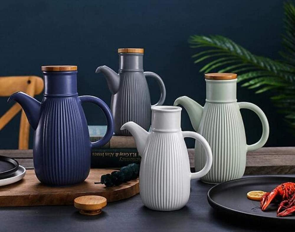 Dispenser per olio e aceto, dispenser per olio d'oliva, 750 ml, realizzato a mano, in ceramica, stile retrò, per condimenti, colore: bianco