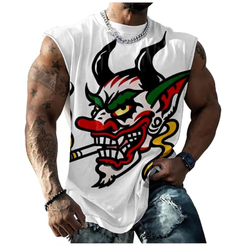 Biacolum Sleeveless T Shirts for Men Muscle Tank Top Summer Trendy Devil Graphics Tough Guy Workout Muscle Shirts for Men Lightweight Tank Tops Suitability Muscle Exercise Training Clown Devil 2XL