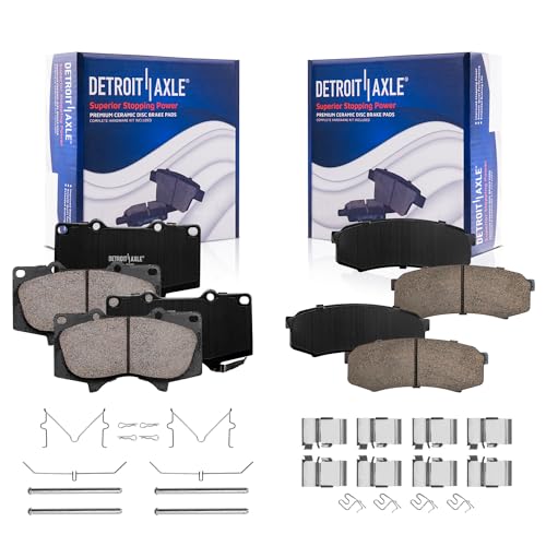 Image of Detroit Axle - 4pc Brake Pads for Toyota 4Runner FJ Cruiser Sequoia Lexus GX460 GX470, 4 Front and Rear Ceramic Brake Pads Replacement : 5.3 inch Inch Front Brake Pad Length