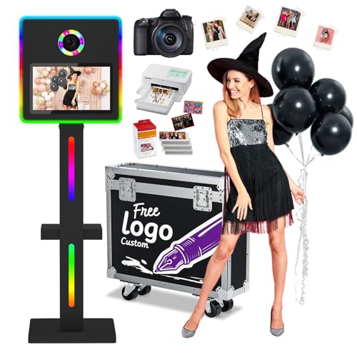 Mirror Photo Booth with Camera and Printer,15.6' Interactive DSLR Photo Booth with Flight Case,Instant Printing,One-Touch Start Remote Control RGB Light for Professional Photography Parties(Black)
