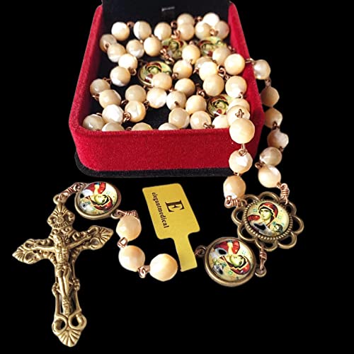 elegantmedical HANDMADE Mary Help of Christians ROSARY Faceted MOTHER-OF-PEARL BEADS CRUCIFIX CROSS NECKLACE BOX2