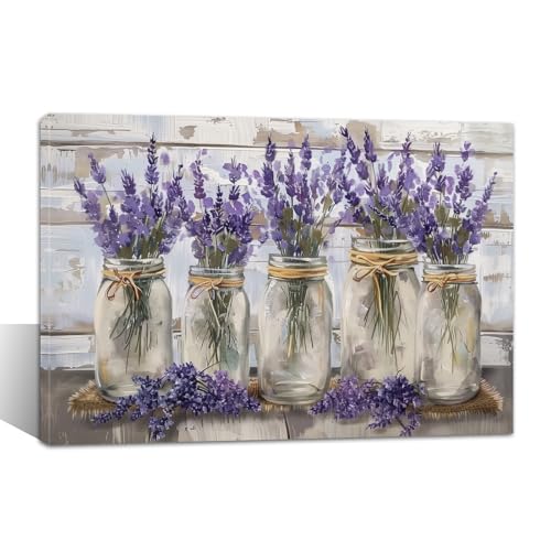 TIEHAOMAI Vintage Lavender Canvas Wall Art Farmhouse Floral Posters Lavender
