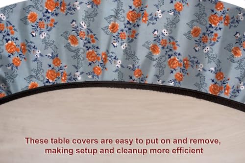 Image of The Furnishing Tree Round Elastic Fitted Dining Table Cover WxL 54x54 Inches Floral Pattern Blue