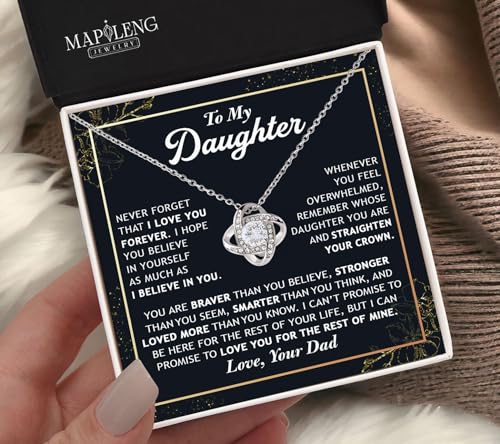 Daughter Gift From Dad, To My Daughter Love Knot Necklace From Dad With Heartfelt Message, Jewelry Gifts From Daddy, Valentines Day, Graduation, Birthday, Christmas Gift From Daddy4