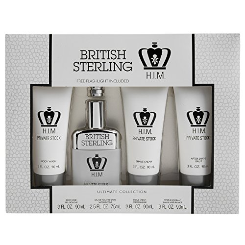 4pc British Sterling Private Stock For Men Shaving Cologne Gift Set & Flashlight