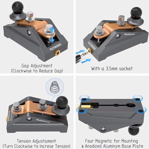 Image of CW Telegraphy Key Auto Morse - Radio HAM Send Telegram Key Lambic Single Paddle Transmission Morse Code Key with Aluminum Alloy Body Base
