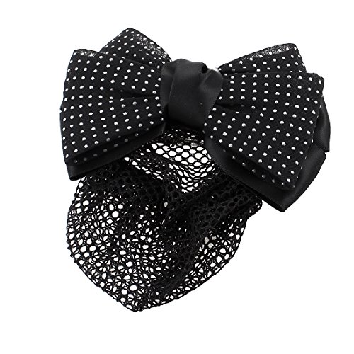 uxcell Women Dot Dec Black Bowknot Snood Net French Professional Hair Clip