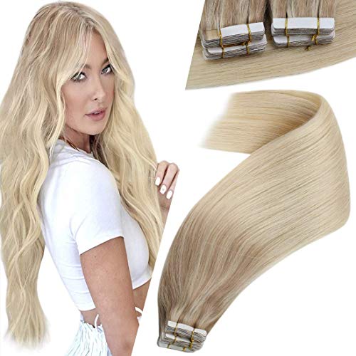 VeSunny Blonde Hair Extensions Tape in Remy Human Hair 16inch 20pcs #Nordic Blonde Ombre Balayage Tape in Extensions Human Hair 50G