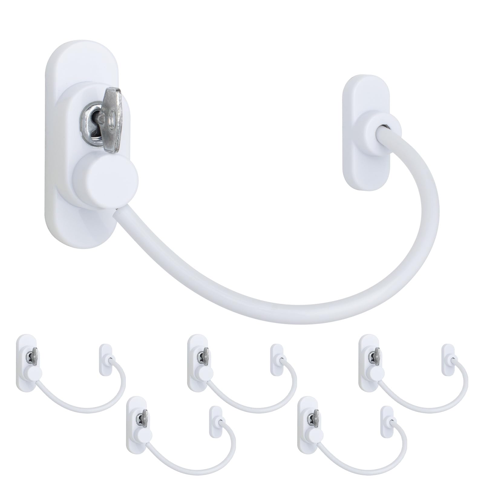 EAI Window Restrictor, Key Locking Cable Restrictor for UPVC/Timber Frames Child Safety/Security 200mm White, 6 Pack