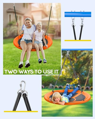 Image of Everyfun 43 inch Saucer Tree Swing for Kids Adult, 700lbs Weight Capacity, Waterproof Flying Saucer Swing with Adjustable Hanging Straps, Swing Seats for Backyard Outdoor Indoor Playground, Orange
