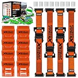 XSTRAP STANDARD Wheel Chock E-Track Tie Down Straps Kit, 4 Pack 2' x 9FT Over-The-Tire Ratchet Straps with Steel Wheel Chocks, 1466 lbs WLL for ATV, UTV, Lawn Mower, Trailer Hauling, Orange