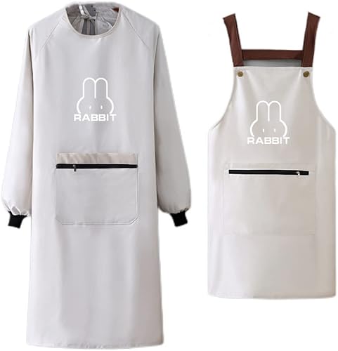 Miniatura 7 de NAN Wind Delantal de cocina para mujer con bolsillos grandes, delantal impermeable de manga larga para cocinar, hornear, limpiar el trabajo