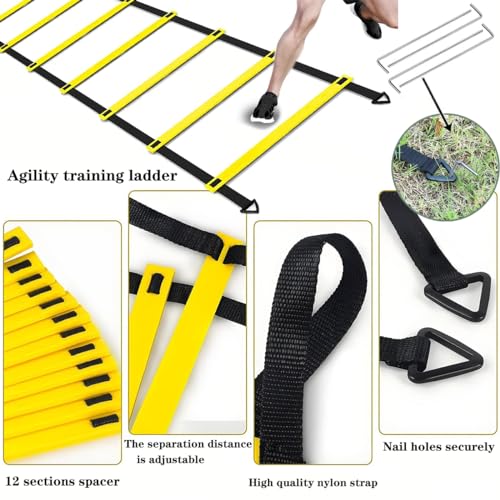 ZTWLEED Set de Entrenamiento de Fútbol,Agility Speed Ladder 6M 40 Conos Entrenamiento,4 Clavos Metálicos y Bolsa Kit de Entrenamiento Futbol - imagen 3