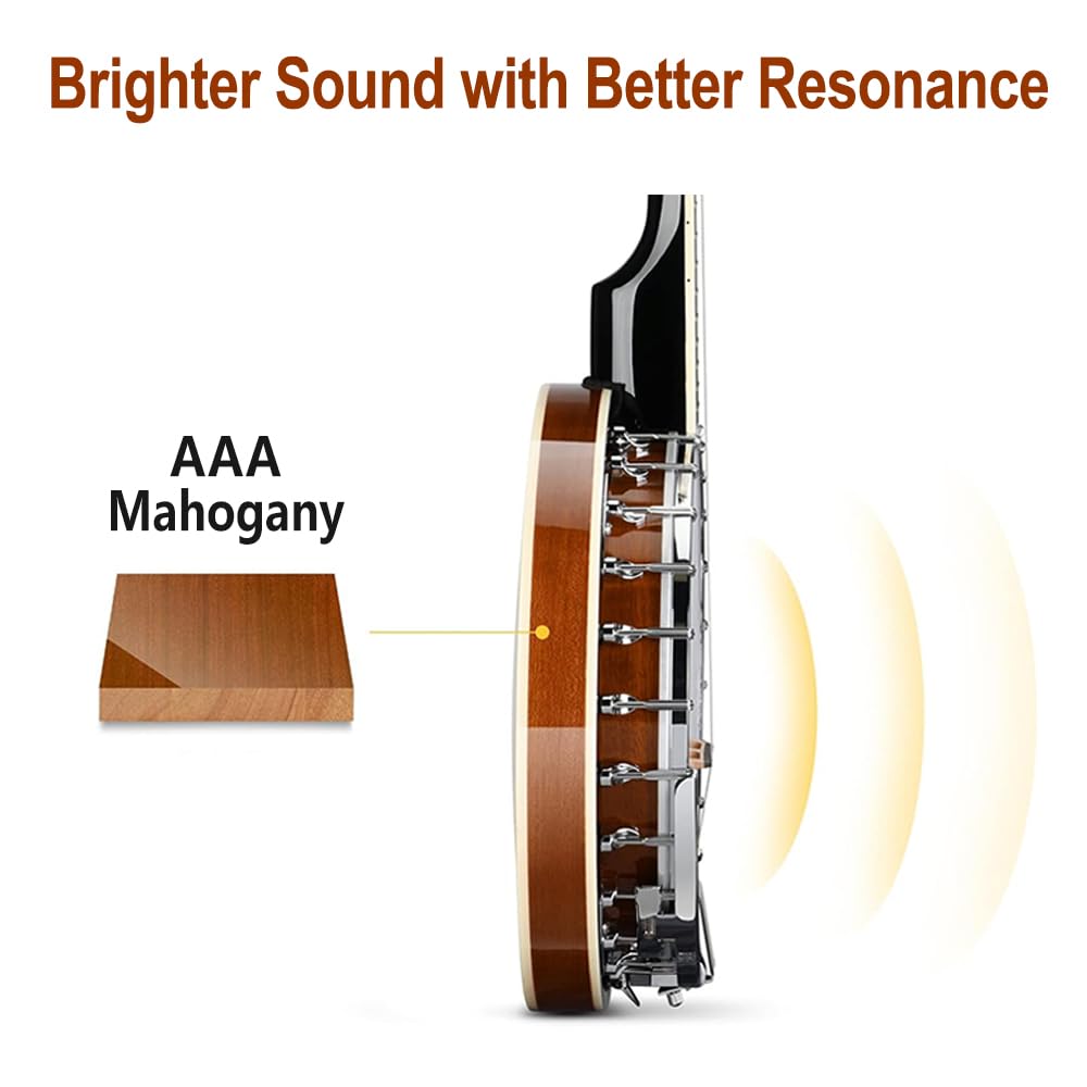 Banjo 5 corde 96,5 cm Sapele Principianti Kit Strumenti Musicali Mogano Risonatore Banjo Chiuso Indietro con Borsa Premium Cinghia e pickup per Adulti Antipasti