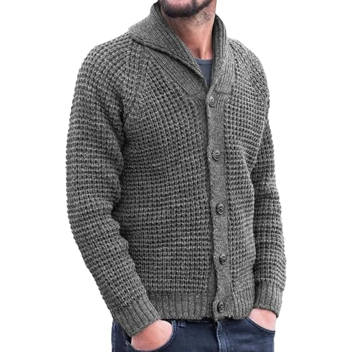 Cardigan à col châle en tricot torsadé pour homme | Veste maille gaufrée