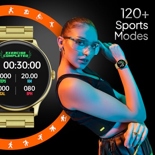 Image of Fire‑Boltt Phoenix Pro Round Smart Watch 1.39″ Display with Bluetooth Calling, AI Voice Assistant, SpO2 & Heart Rate Monitor, 120+ Sports Modes,IP67 Waterproof Metal Smart Watch for Men & Women - Gold