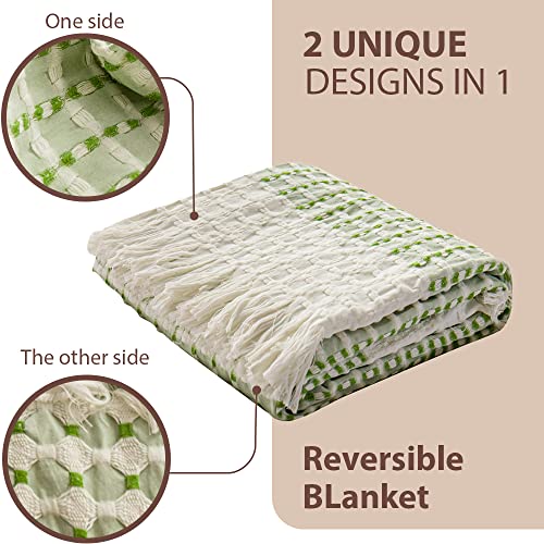 Couvre-lit en coton style bohème chic comme écharpe de canapé verte - 3