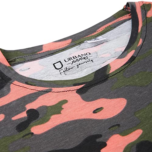 Image of Urbano Juniors Boy's Green Military Camouflage Printed Half Sleeve Regular Fit Cotton T-Shirt