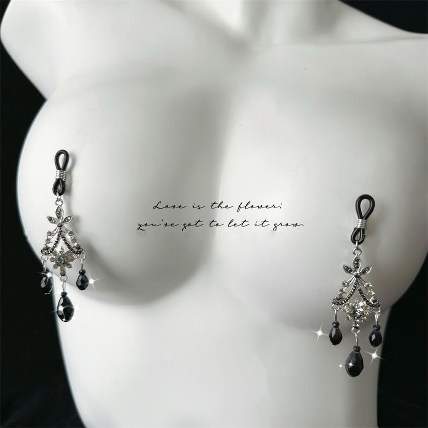 Baroque Black Swan Nipple Clamps with Chain Necklace - Adjustable Non-Piercing Sensory Toys for Women, Beginners Sensual Play (): Nipple Rings(silver)