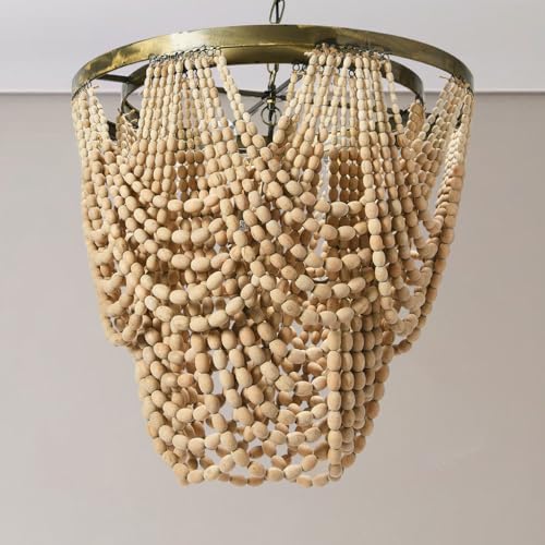 Creative Co-Op Metal Chandelier with Draped Wood Beads - Image 6