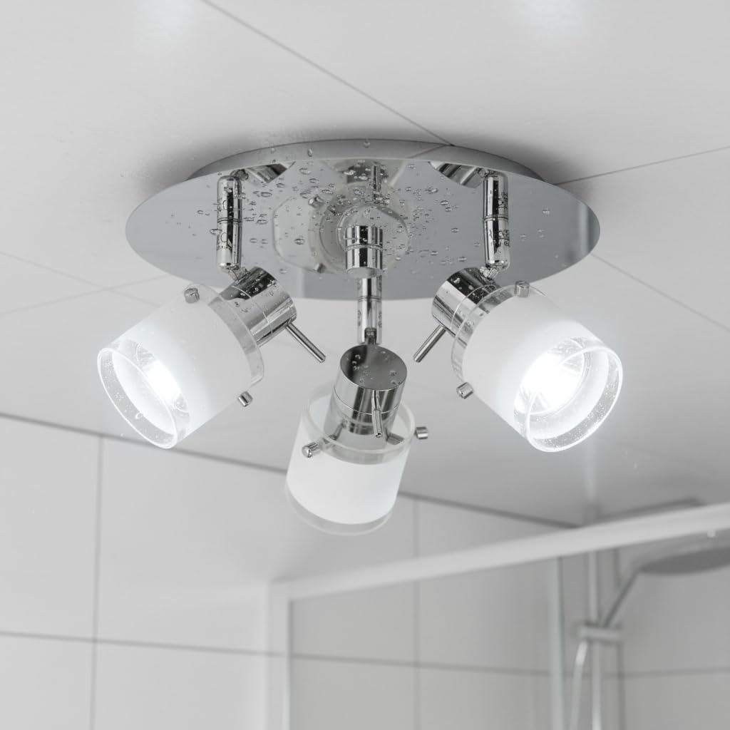 Trango 3-flammig 1006R-6KSD Rondell LED Badleuchte IP44 *RONNY* Bad Deckenleuchte - inkl. 3x 5 Watt 3-Stufen dimmbar 6000K Tageslichtweiß GU10 LED Leuchtmittel, Chrom Deckenstrahler, Spots schwenkbar