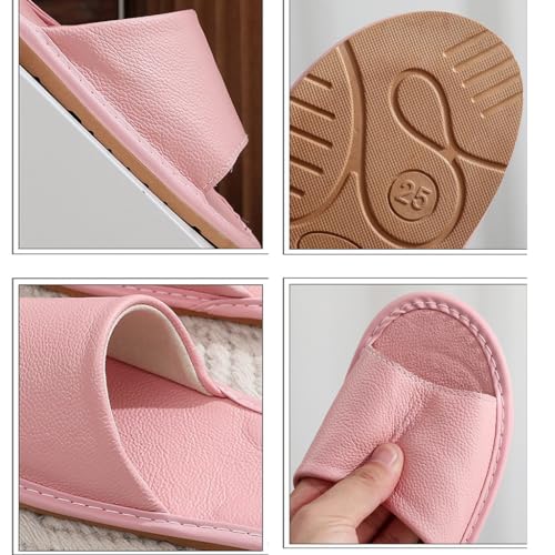GHYUBYER Mens Leather Slippers Open Toe Summer Sandals，Women PU Slippers Non Slip Home Bedroom Shoes House Comfy Indoor Outdoor Slippers(Color:Gray,Size:43/44EU)4