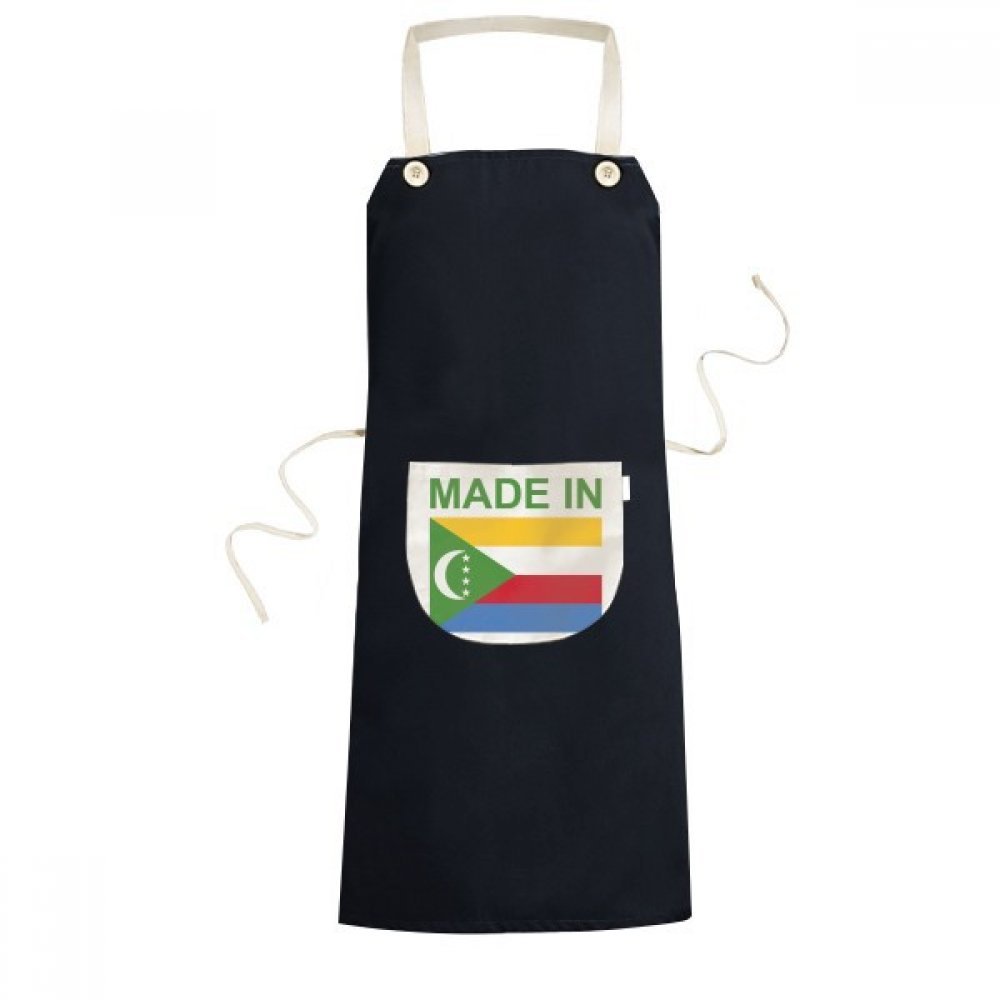 Tablier Made in Comores noir réglable avec poche de cuisine 70x67cm
