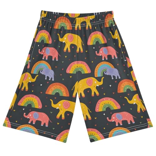 Elephant Rainbow Sleep Shorts Summer Pajama Shorts Elastic Waist Sleep Bottoms with Pockets 6-14 Years